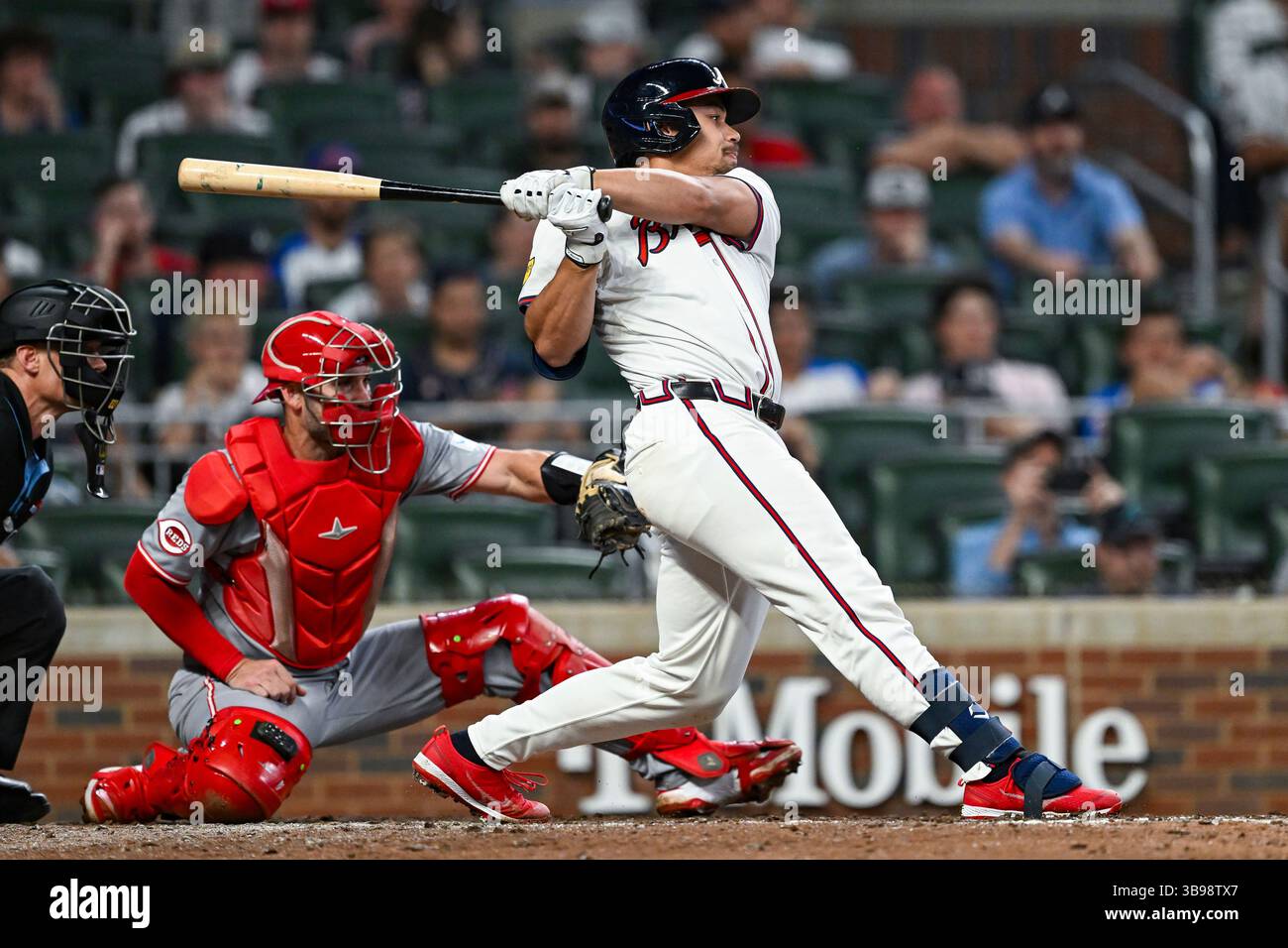 ATLANTA, GA – MAY 08: Atlanta catcher Drake Baldwin (30) hits a walk ...