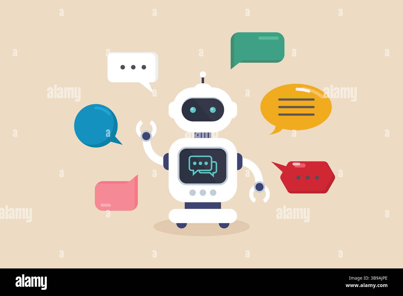 Answer questions with machine learning or ai artificial intelligence. Cyborg Technology. Vector Illustration. Stock Vector