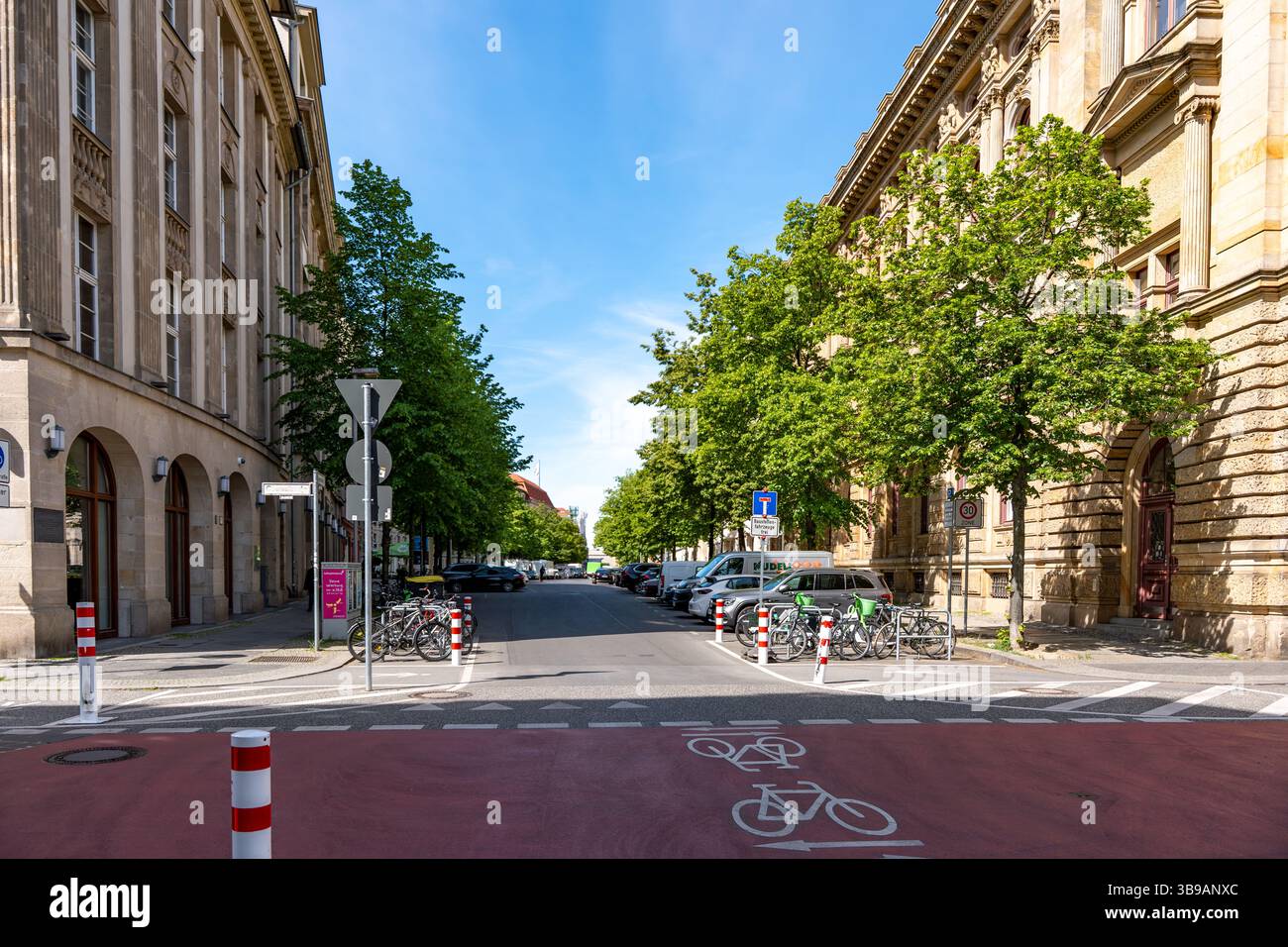 Germany Berlin May 7, 2025. Old part of Berlin with bike paths. Bike ...