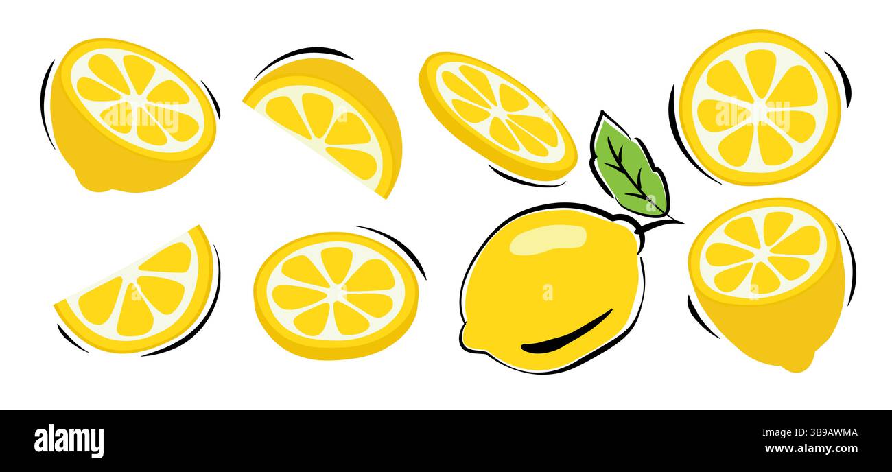 Lemonade slices cartoon set on white background. Stock Vector