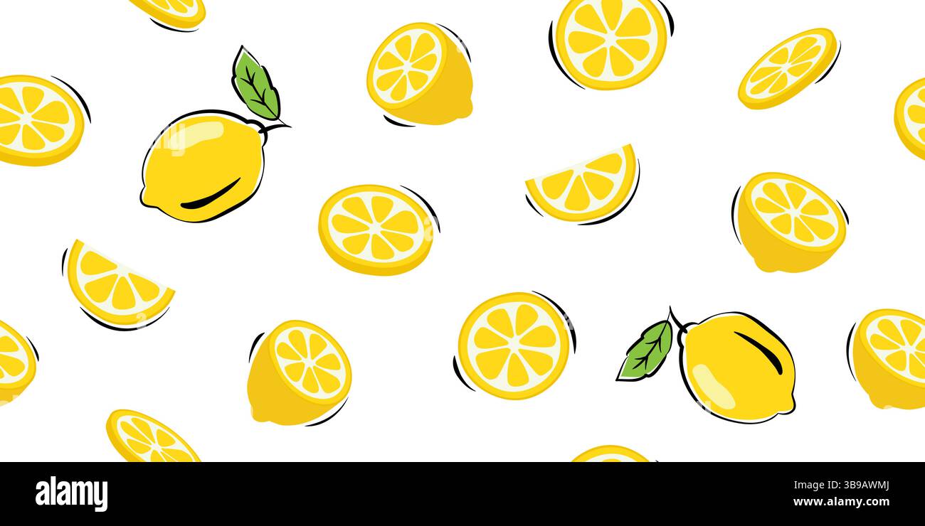 Lemonade slices seamless pattern cartoon summer background. Stock Vector