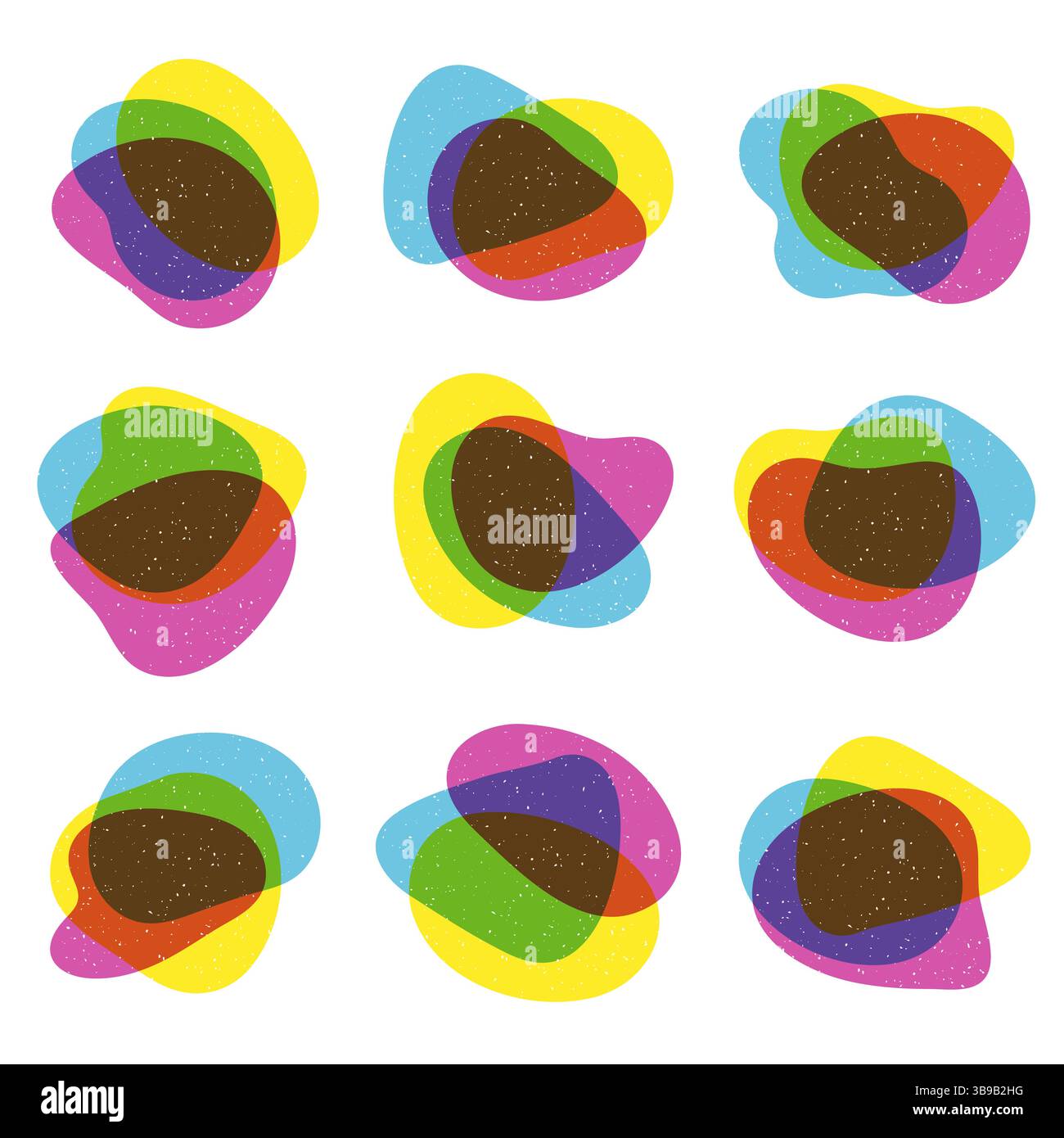 Set of organic blobs fluid shape in trendy riso graph print texture ...