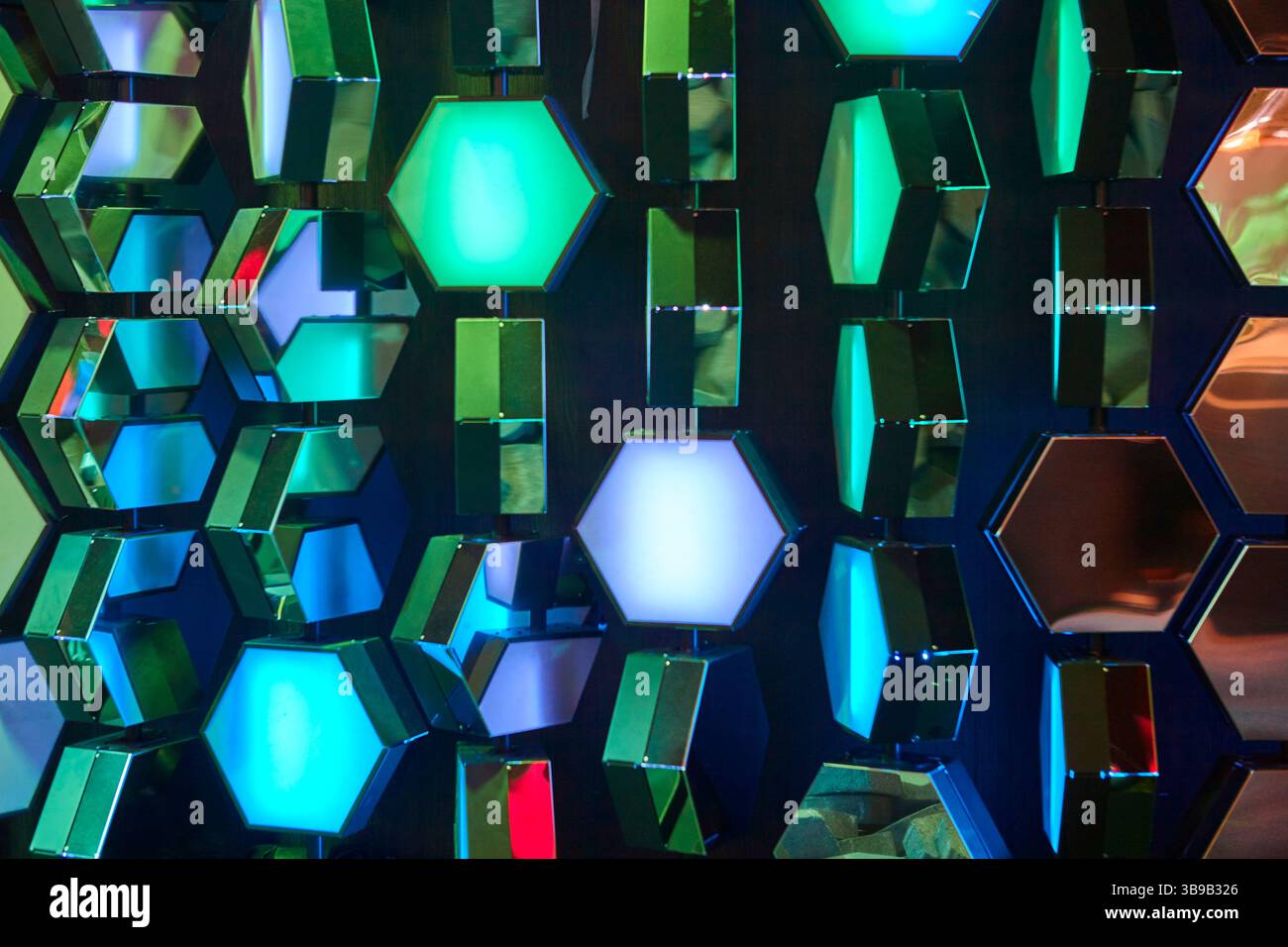 Multi colored background with hexagonal shapes. Abstract geometric decoration Stock Photo