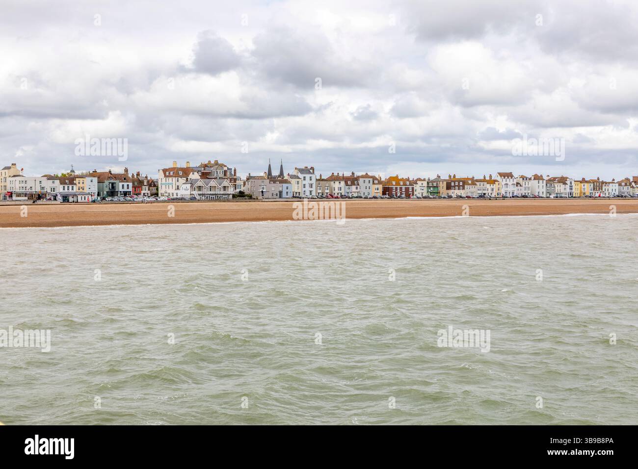 Houses along Deal seafront and beach taken from Deal pier. Stock Photo