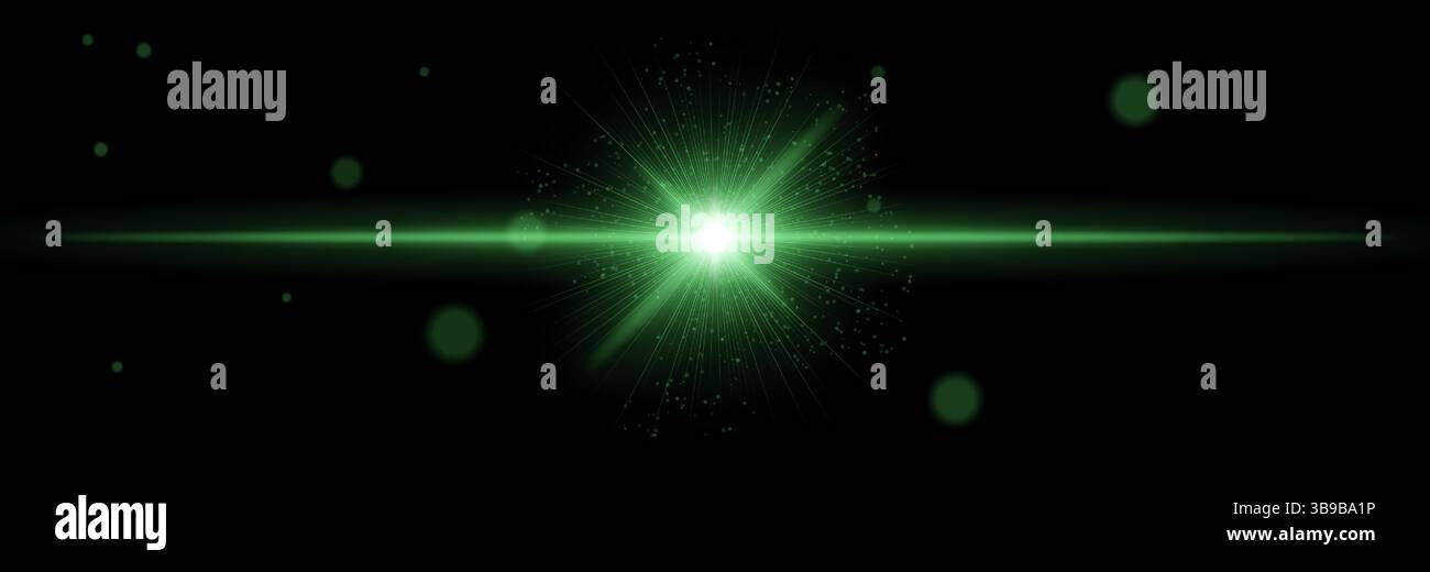 Green radial light burst with sparkling center beam and glowing ...
