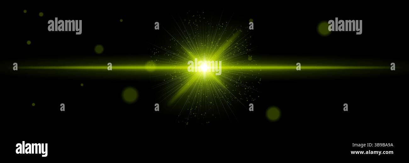 Green radial light burst with sparkling center beam and glowing ...