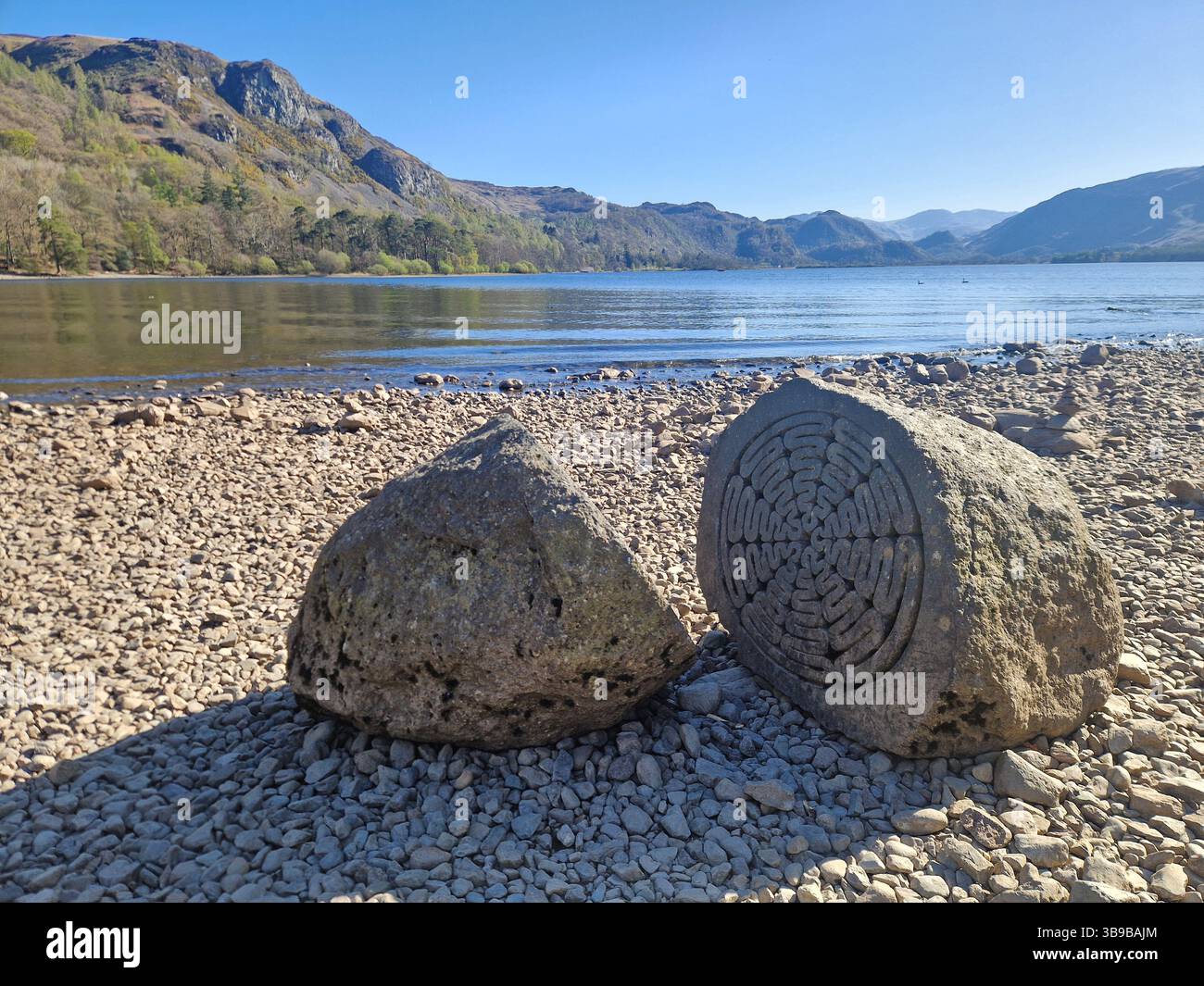 the centenary stone on the shore of Derwentwater, Cumbria - Smartphone Captured Stock Image