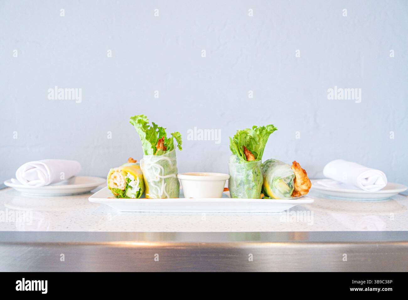 Bright Asian style spring rolls with shrimp Stock Photo