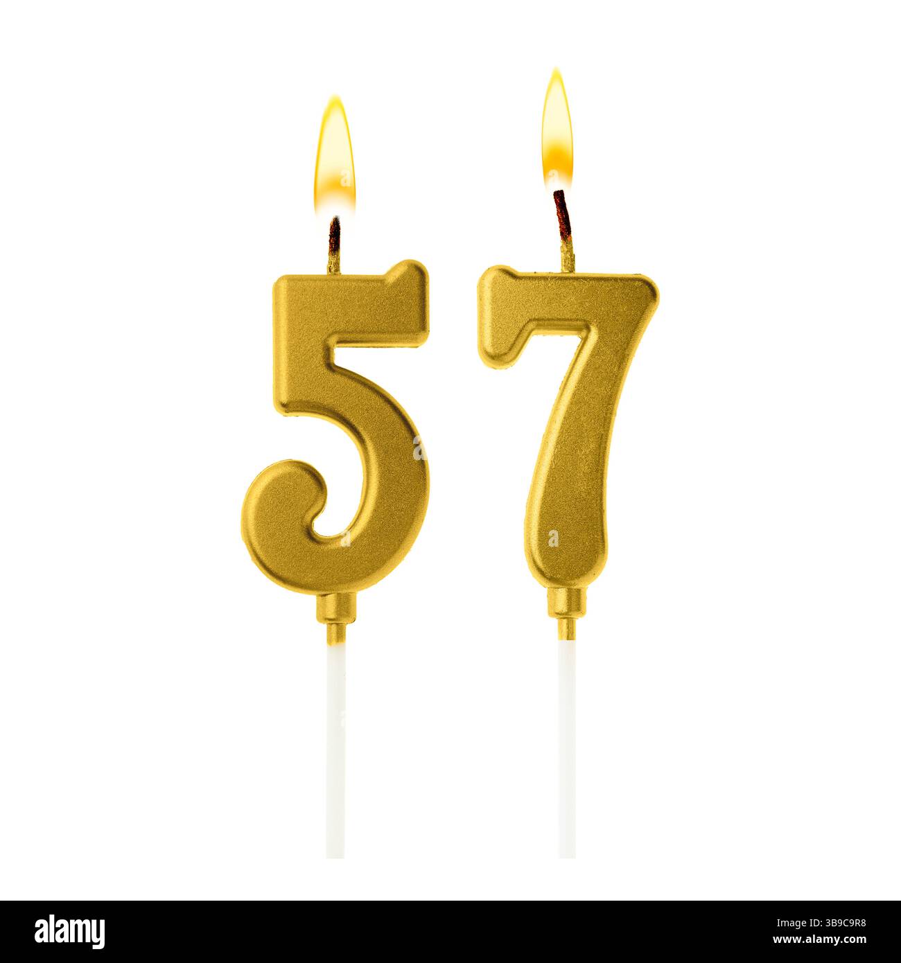 Number 57 candle - Birthday celebration on fuchsia background