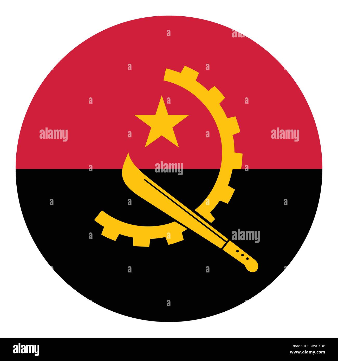 Flag of Angola. Angola flag. Flag icon. Standard color. Circle icon flag. Computer illustration. Digital illustration. Vector illustration. Stock Vector