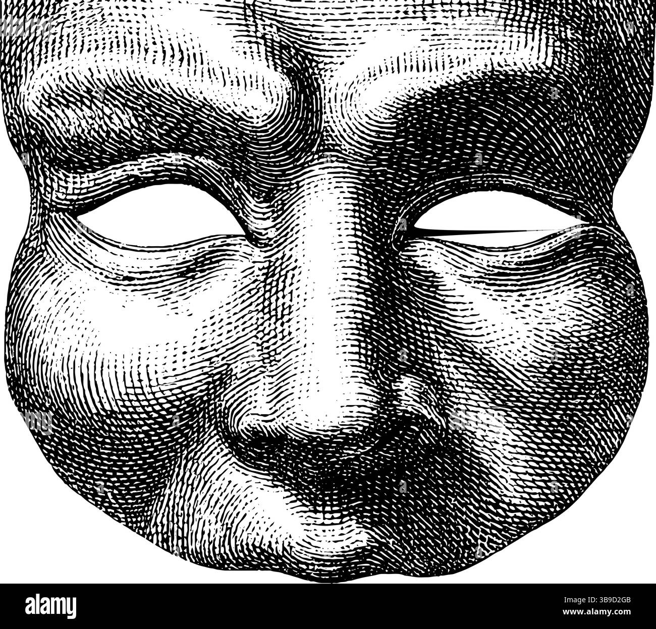 Engraved black line art of theatre mask for dramatic arts and design. Stock Vector