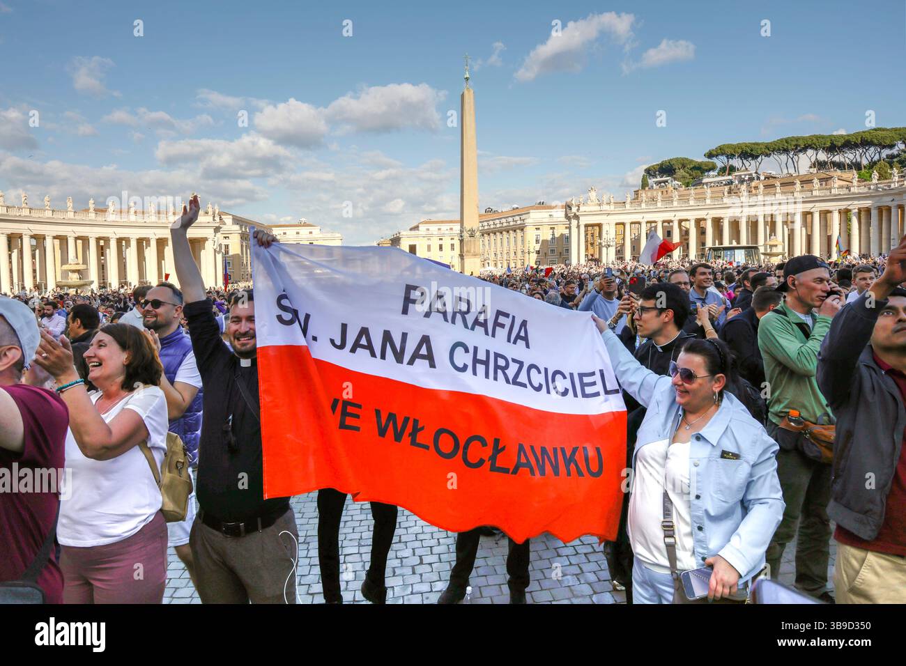 Thousands of faithful gathered in St. Peter’s Square as Cardinal Robert Prevost of the United States was introduced as Pope Leo XIV. Stock Photo