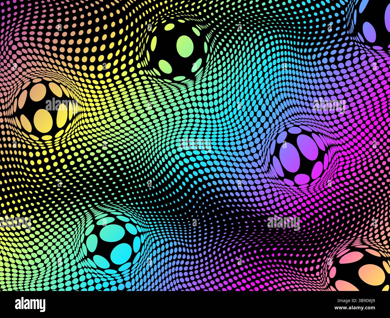 Colorful textured pattern with spheres and dots, creating an optical illusion. Stock Vector