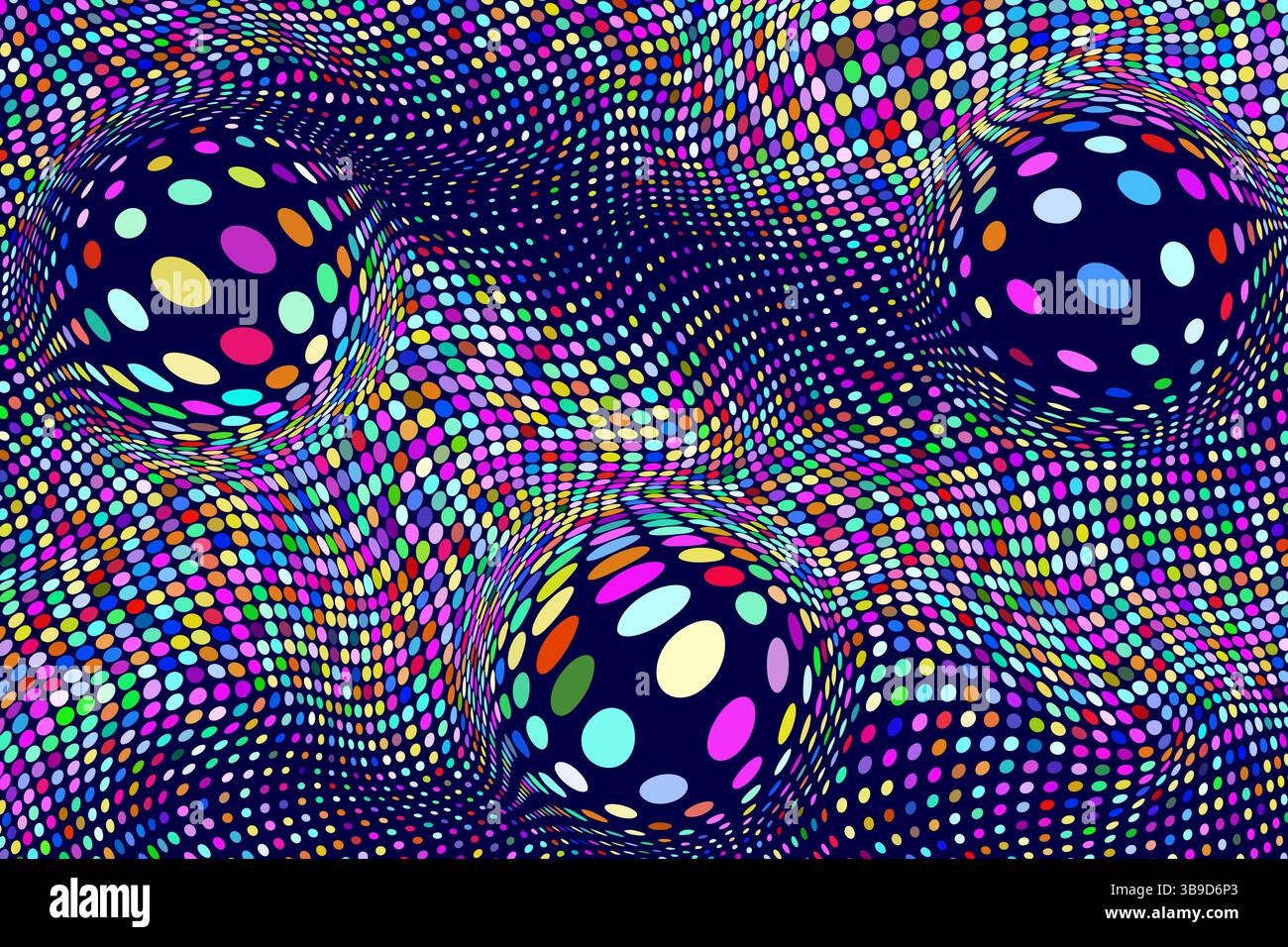 Colorful textured pattern with spheres and dots, creating an optical illusion Stock Vector