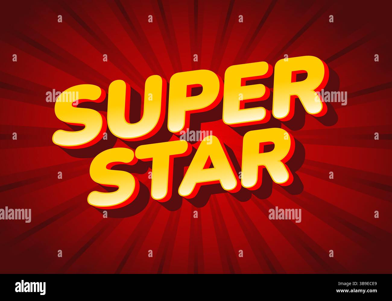 Super star. Fun and energetic yellow text with thick shadow and comic style rays Stock Vector