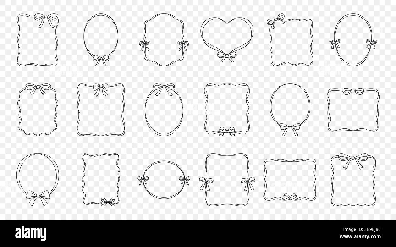 Vector Elegant Ribbon Frames with Bows Collection. Hand Drawn Frame Set ...