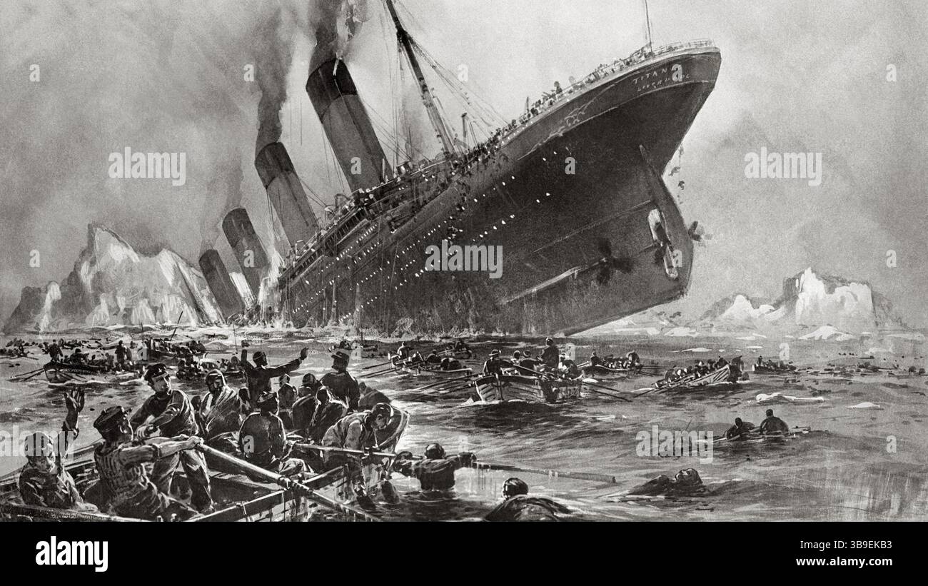 The Titanic sinking illustraed by Willy Stöwer. Stock Photo