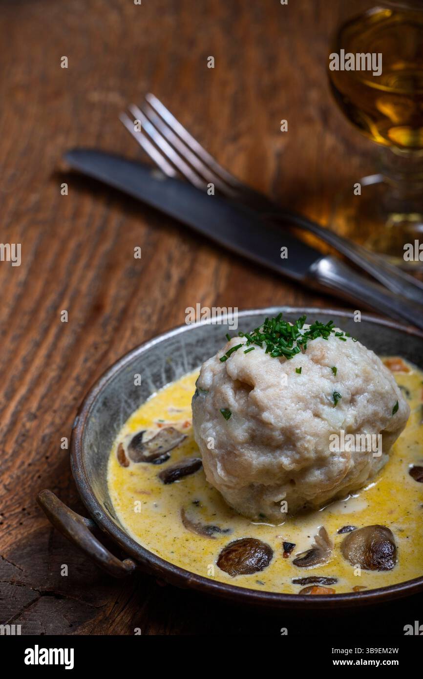 Bread dumplings in mushroom sauce Stock Photo