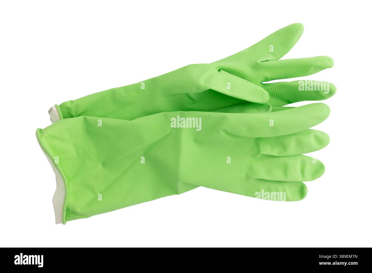 pair of green rubber cleaning gloves isolated on white background with ...