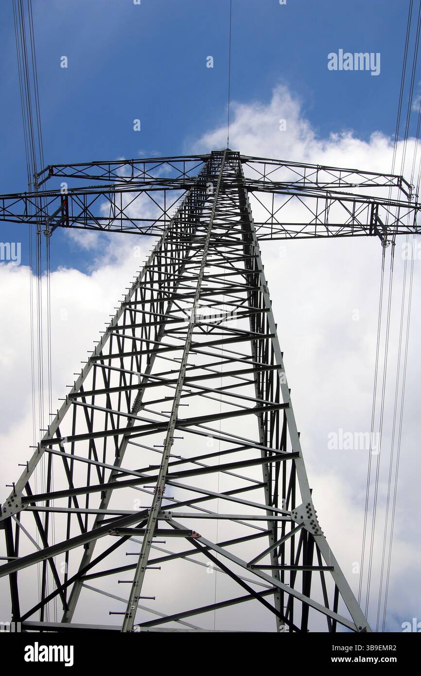 High-voltage power line from below Stock Photo - Alamy