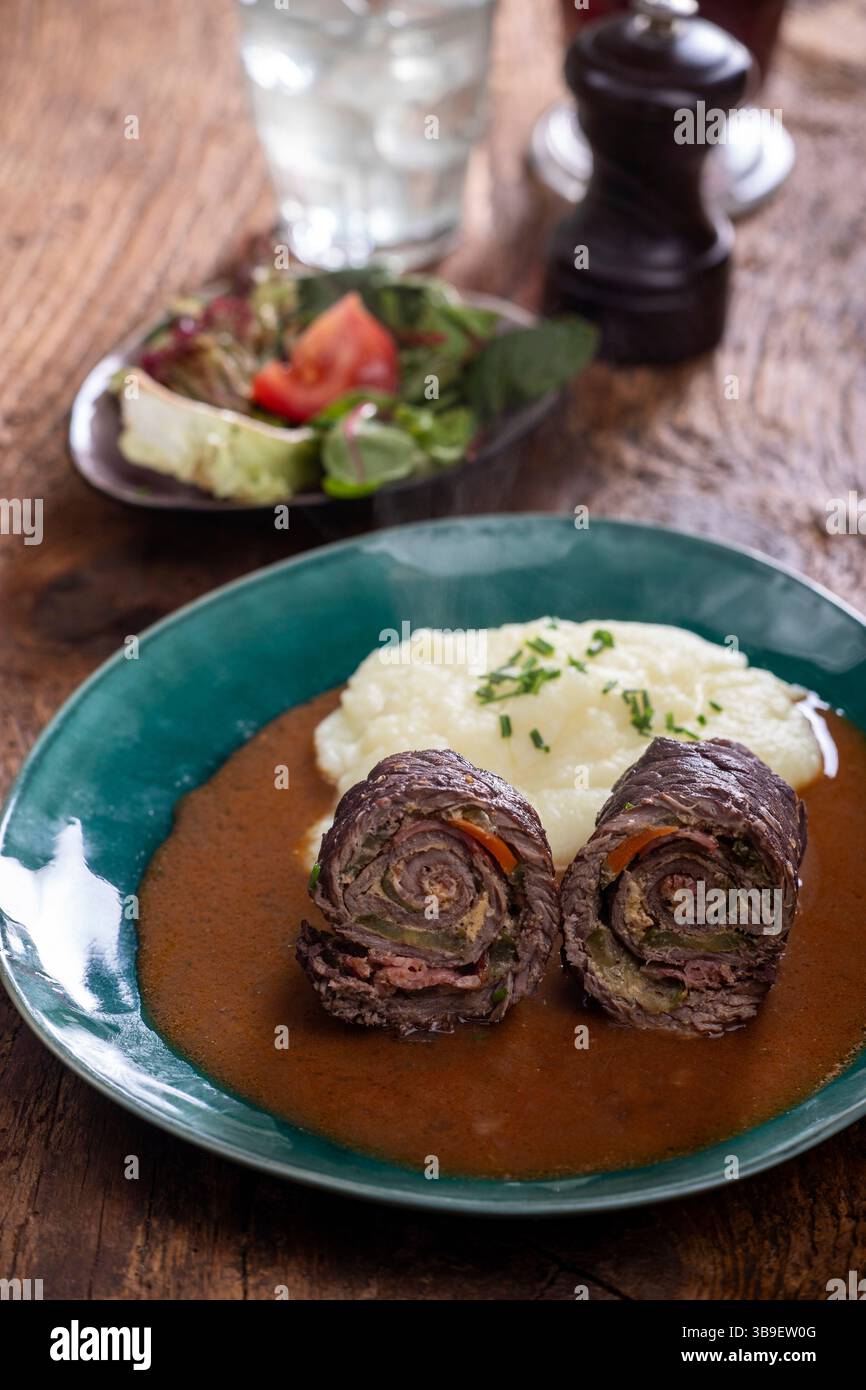 Meat roulades with mashed potatoes Stock Photo