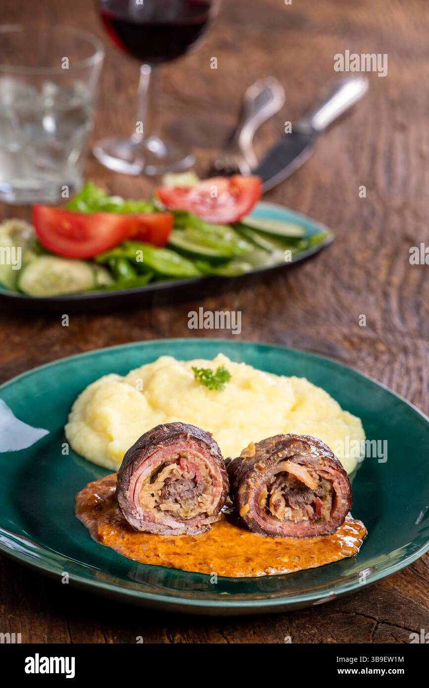German meat roulade in a casserole Stock Photo