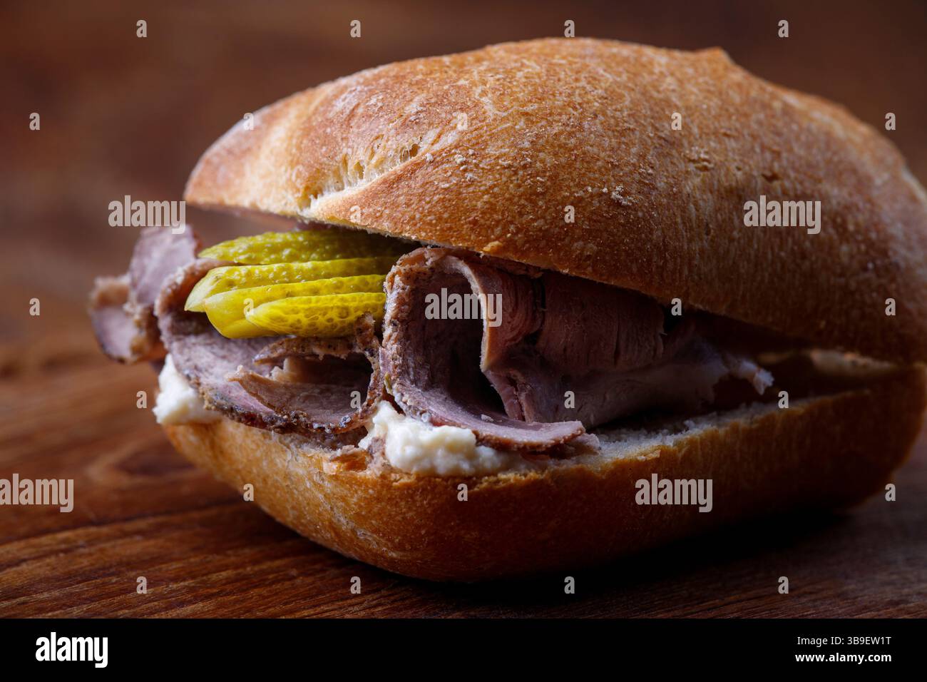 Cold roast in a bun Stock Photo