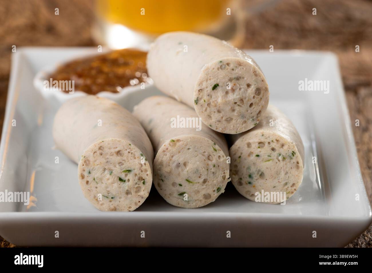 Bavarian white sausages on a plate Stock Photo