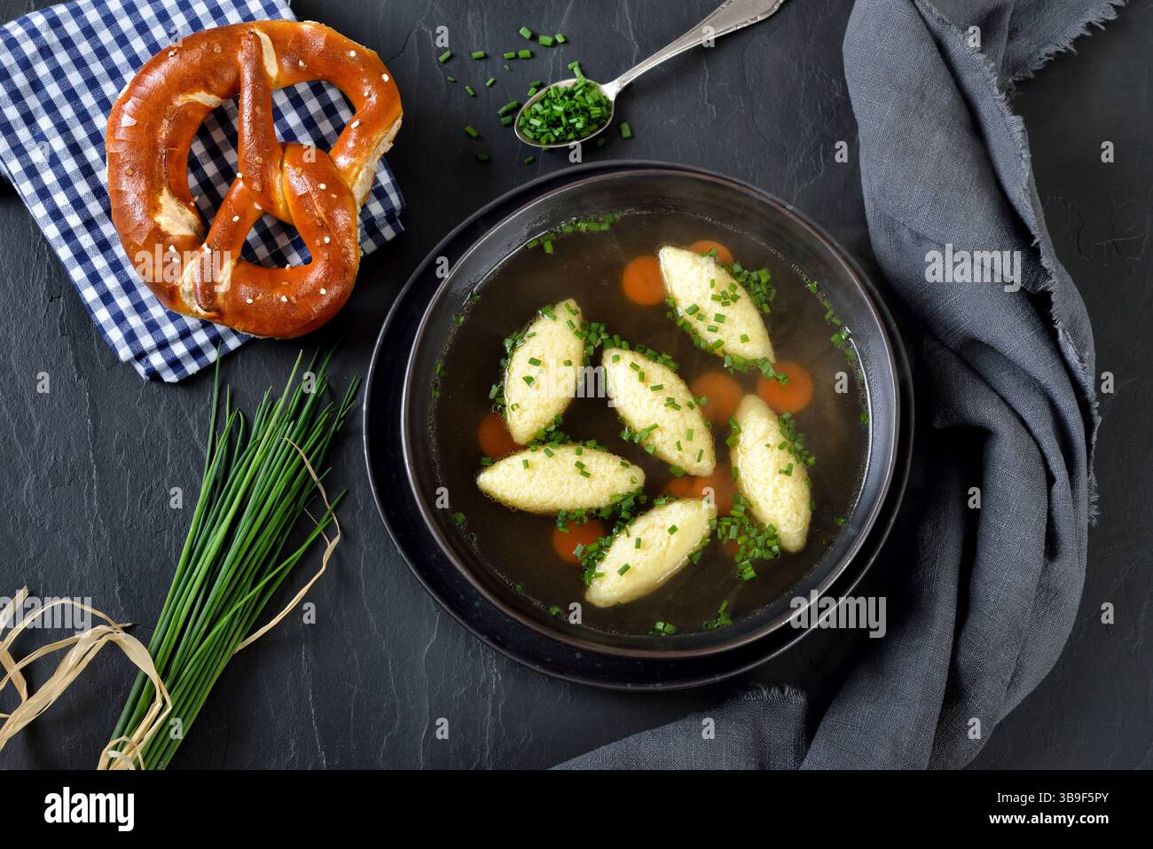 Bavarian semolina dumpling soup Stock Photo