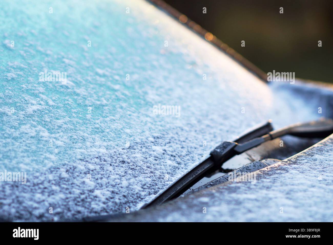 Car windscreen wiper in the frost Stock Photo