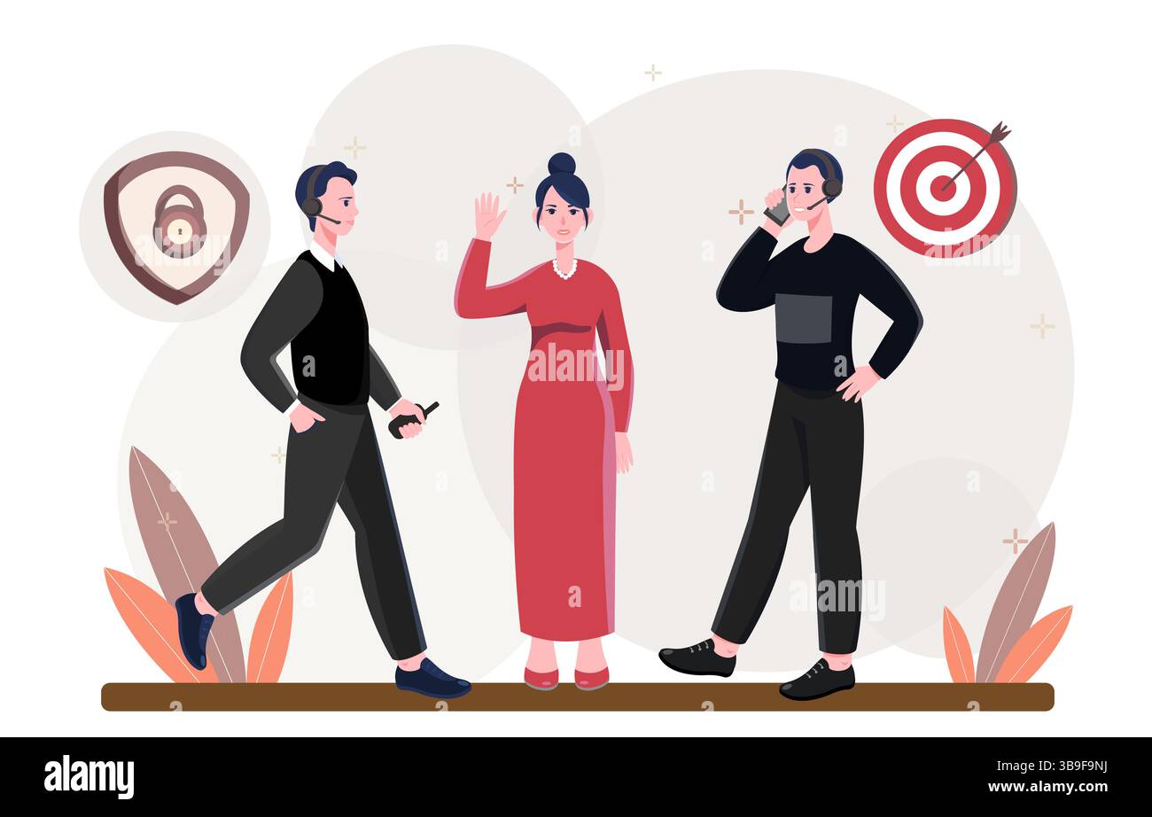 Security team and businesswoman meeting. Vector illustration Stock ...
