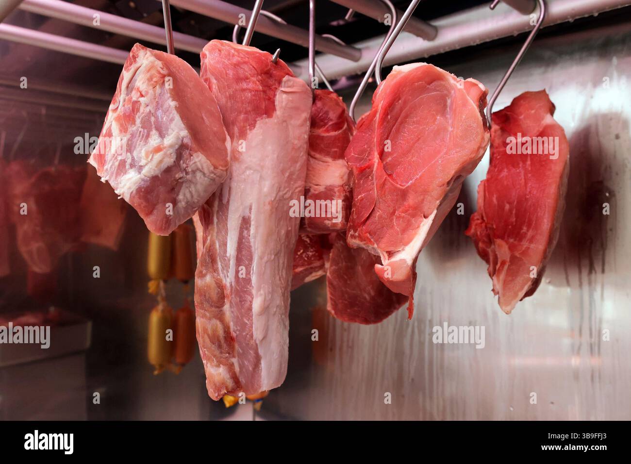 Meat in the refrigerator Stock Photo