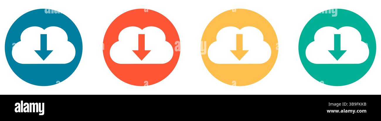 Icons in blue red orange and green show download from cloud Stock Photo