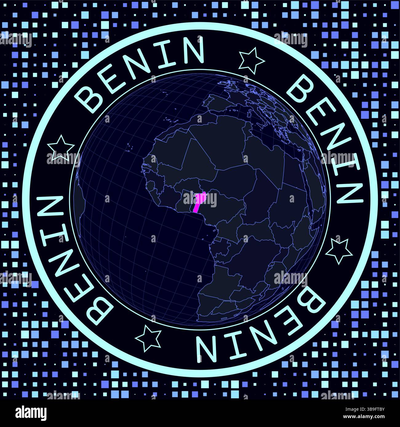 Benin on globe vector. Futuristic satellite view of the world centered on Benin. Stock Vector