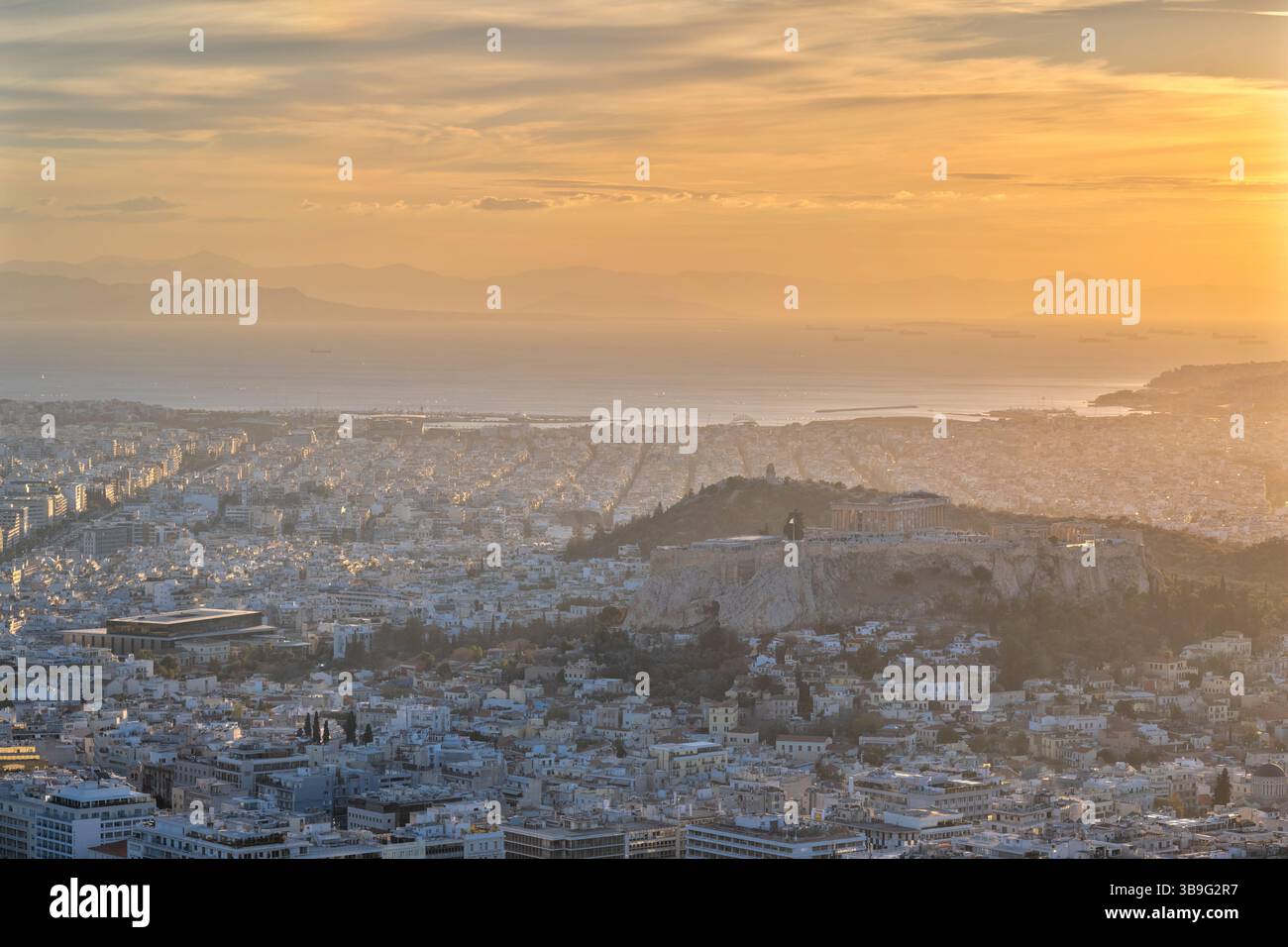 Athens, Greece, Europe. View of Athens with the Acropolis from Lycabettus Hill Stock Photo