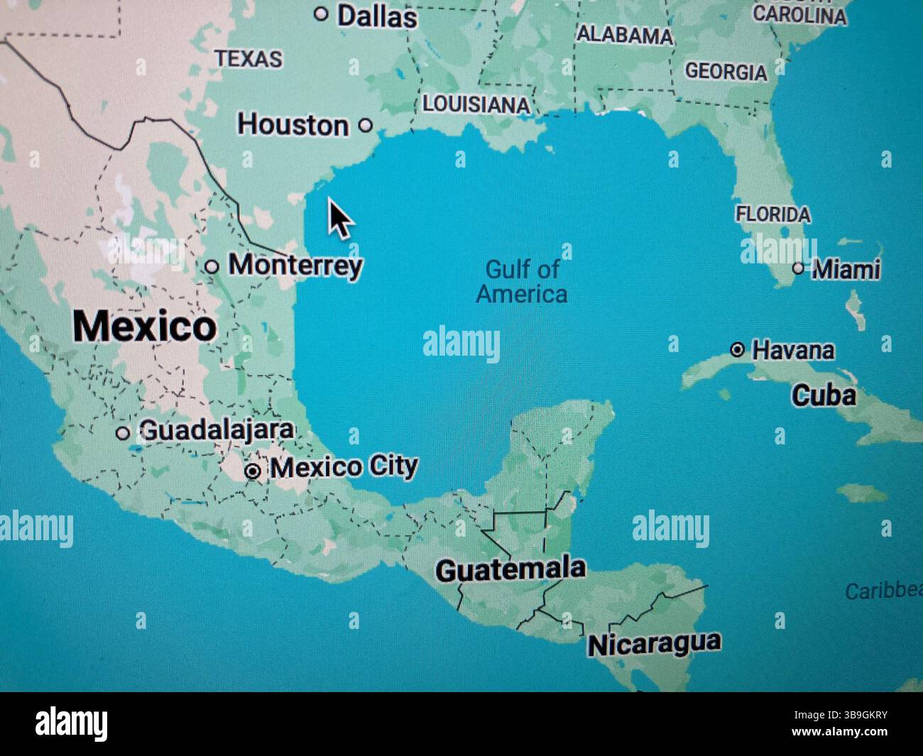 Google Maps image showing the renamed Gulf of Mexico as Gulf of America. Mexico is suing Google over the change of name for users in America. - Smartphone Captured Stock Image