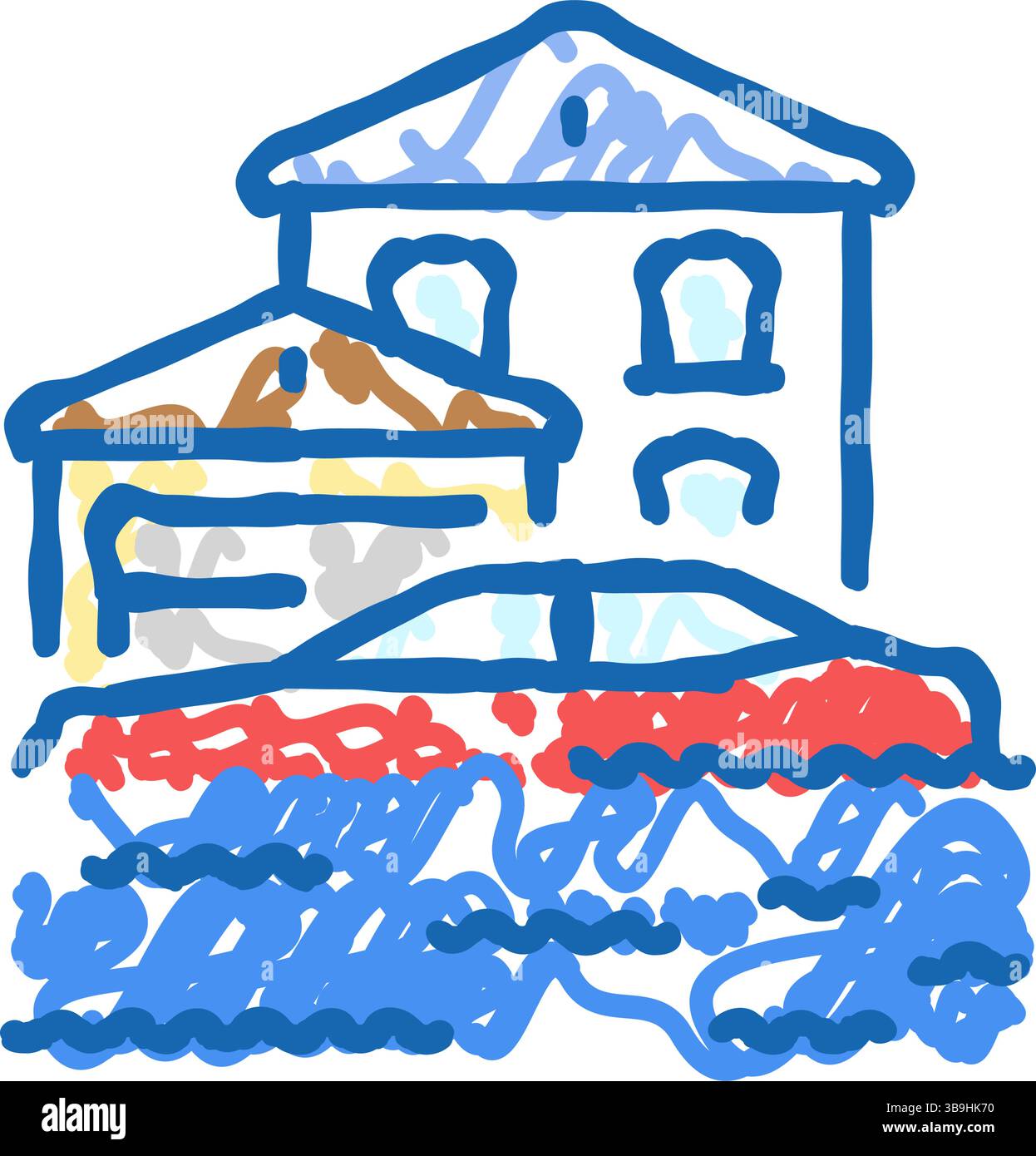 flooded streets hurricane disaster icon doodle illustration Stock ...