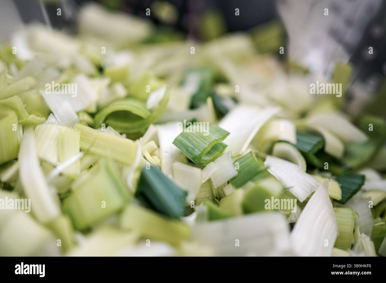 A pile of chopped leeks Stock Photo
