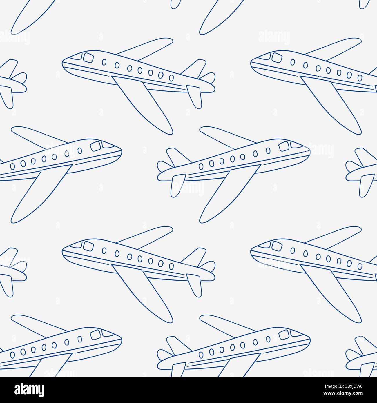 Repeated pattern of simple airplane illustrations on light background Stock Vector