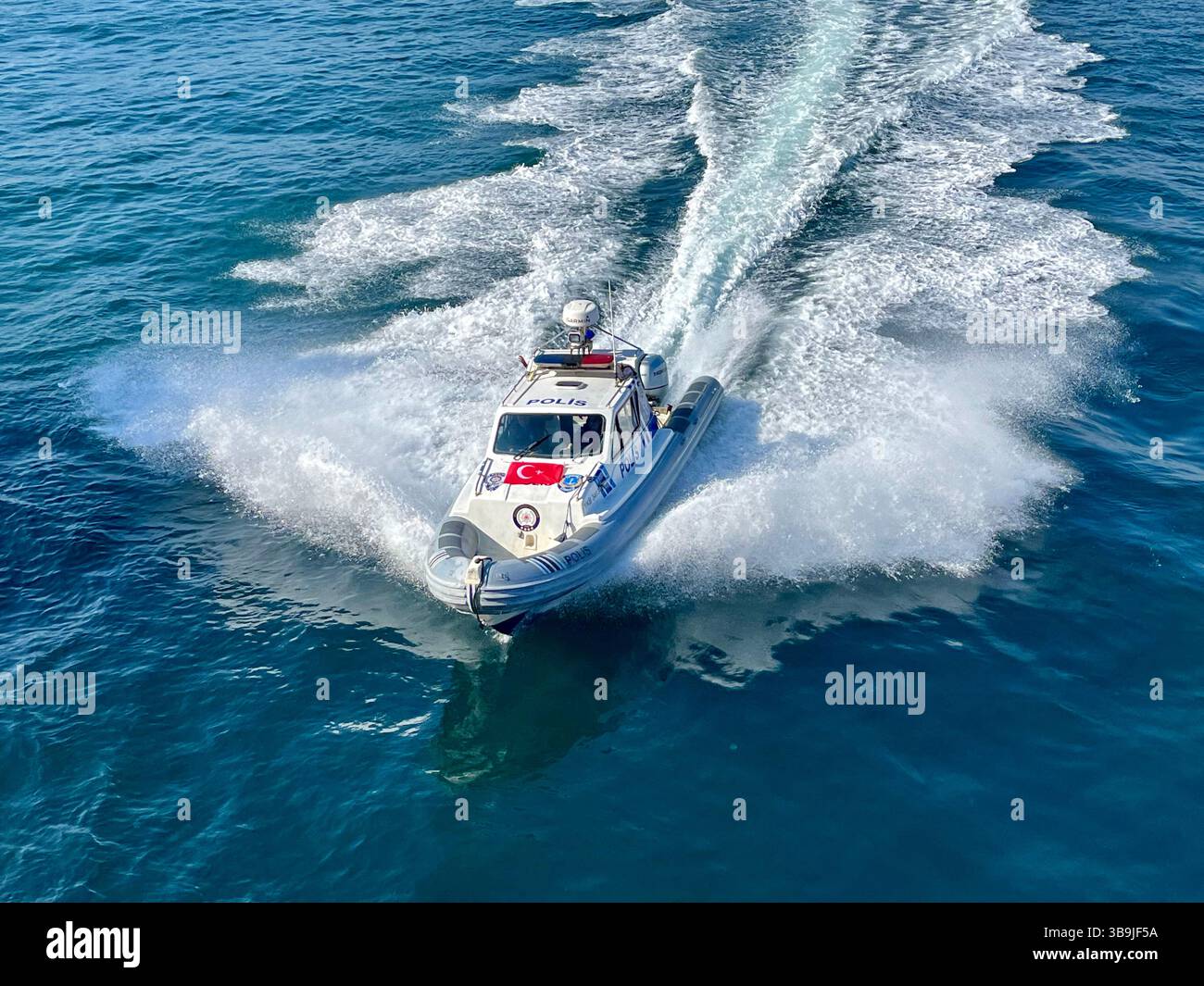 Police boat on the Golden Horn, Istanbul, Turkey - Smartphone Captured Stock Image
