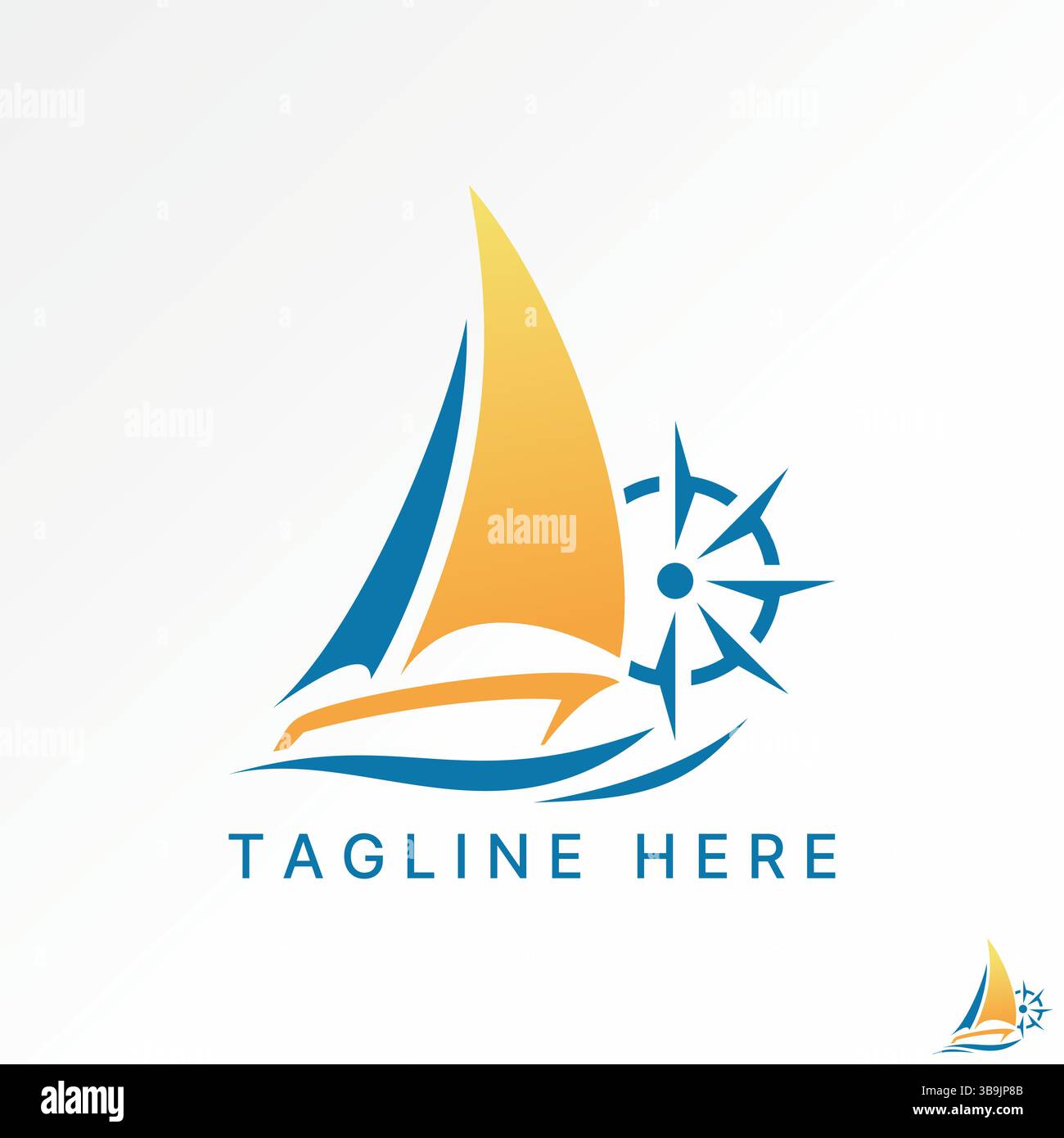 Logo design graphic concept creative premium vector stock image top sell navigation compass sailboat boot sea ocean yacht to wind beach travel tourism Stock Vector
