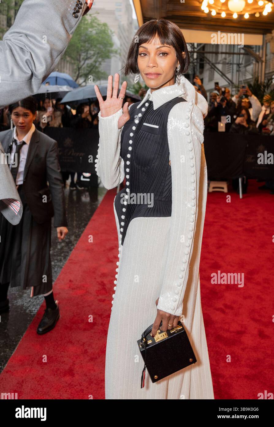 New York - May 5, 2025: Zoe Saldana wearing dress by Thom Browne ...