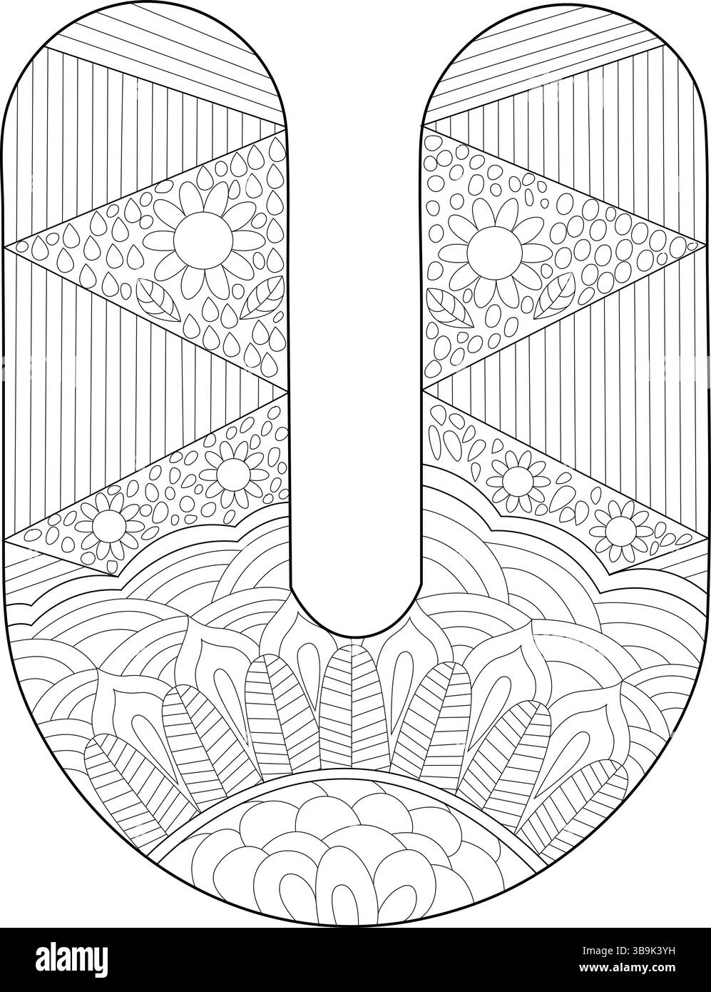 Outline illustration of the capital letter U filled with intricate ...