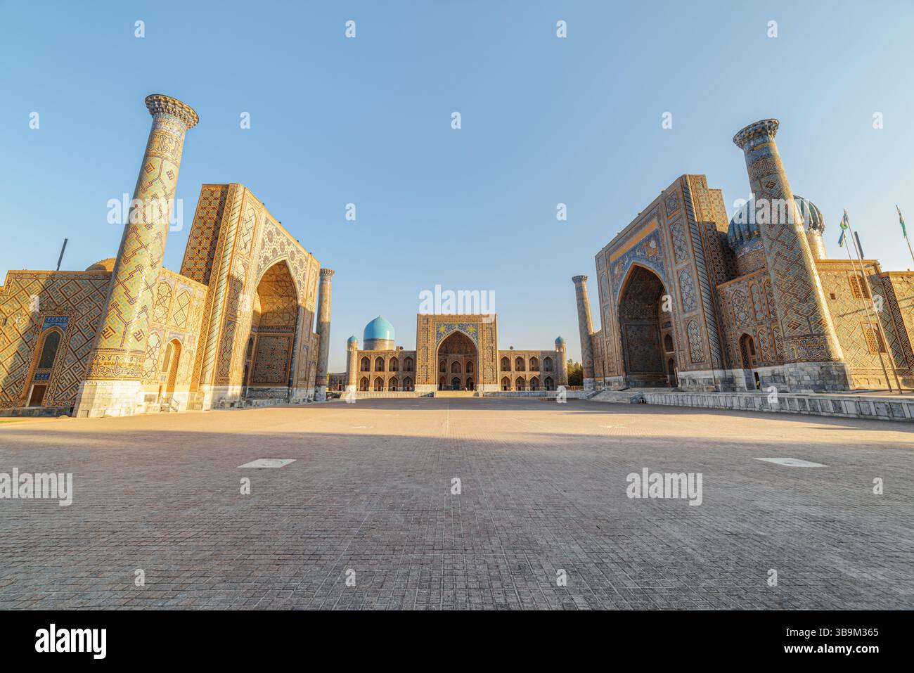 Awesome view of the Registan Square in Samarkand, Uzbekistan Stock Photo
