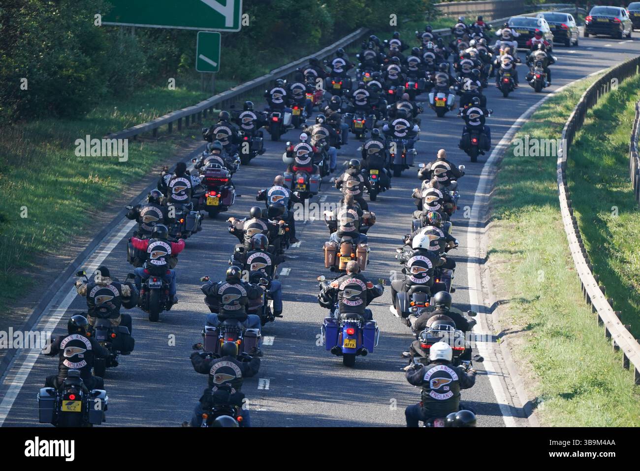 Bikers on A189 in Northumberland, follow the funeral cortege of Chris ...