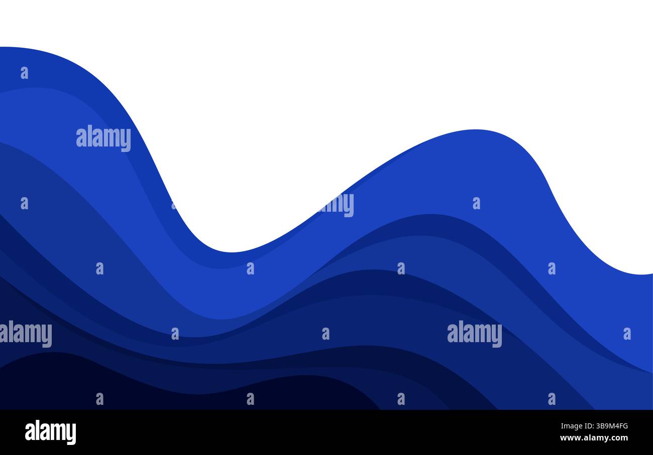 Blue Wave Ocean Layer Vector Background Illustration. Wave Papercut Vector Stock Vector