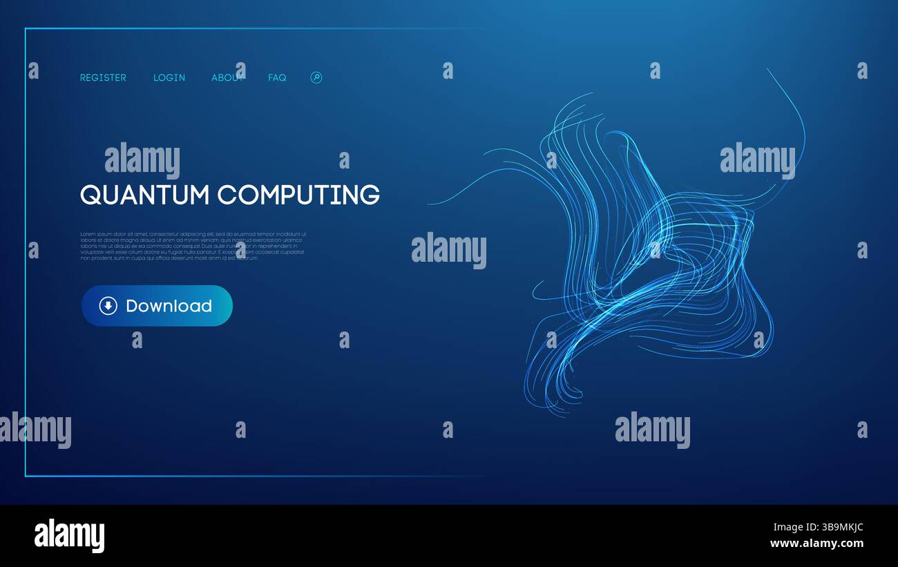 Quantum computing abstract background with digital blue lines Stock Vector