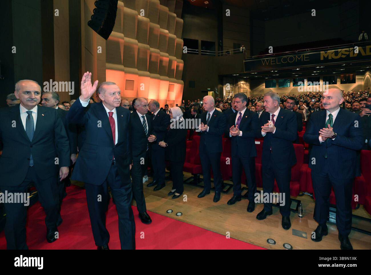 Turkish President Recep Tayyip Erdoan attends the 28th Ordinary General Assembly of the Independent Industrialists and Businessmen Associationon Turkish President, Recep Tayyip Erdoan attends the 28th Ordinary General Assembly of the Independent Industrialists and Businessmen Associationon, May, on May 9, 2025. Photo by Turkish presidency  apaimages Ankara Ankara Turkey 090525 Turkey TPO 002 Copyright: xapaimagesxTurkishxpresidencyxxapaimagesx Stock Photo