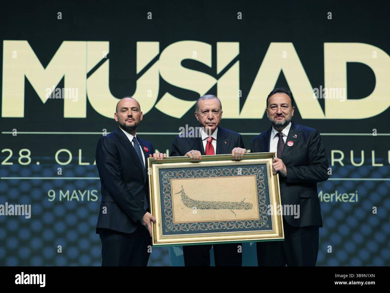 Turkish President Recep Tayyip Erdoan attends the 28th Ordinary General Assembly of the Independent Industrialists and Businessmen Associationon Turkish President, Recep Tayyip Erdoan attends the 28th Ordinary General Assembly of the Independent Industrialists and Businessmen Associationon, May, on May 9, 2025. Photo by Turkish presidency  apaimages Ankara Ankara Turkey 090525 Turkey TPO 004 Copyright: xapaimagesxTurkishxpresidencyxxapaimagesx Stock Photo