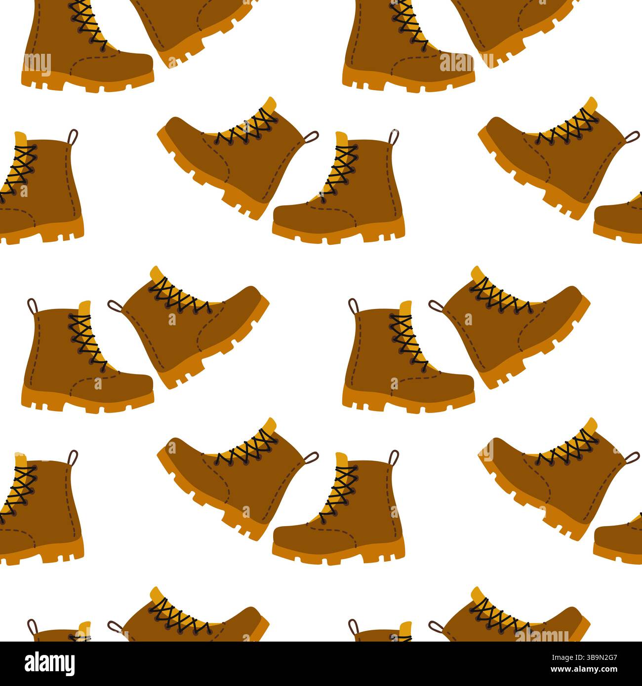 Brown hiking boots pattern on a white background suitable for textile or graphic design Stock Vector